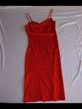 Nasty Gal Red Satin Cowl Neck Midi Slip Dress